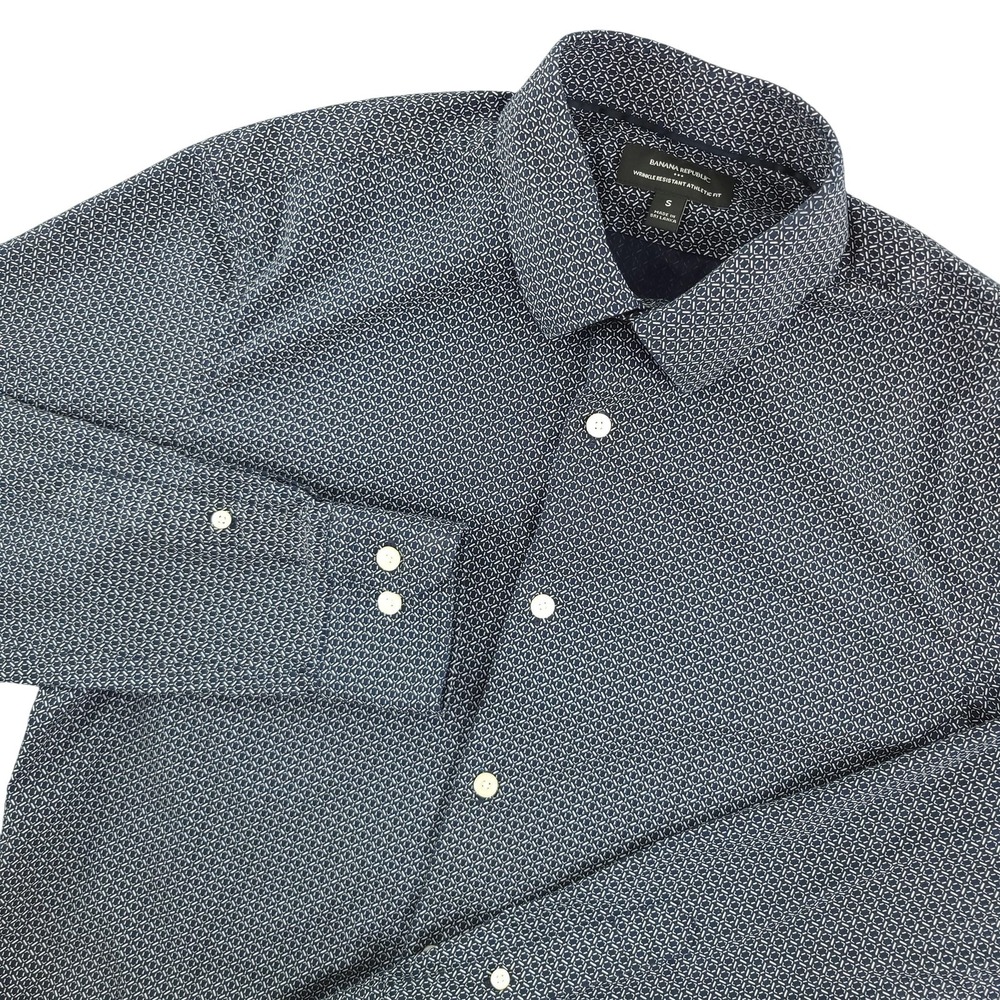 Banana Republic Dress Shirt Mens Small Geometric Athletic Fit Wrinkle Resistant